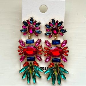 NWT Express Multi Color Stone Drop Earrings